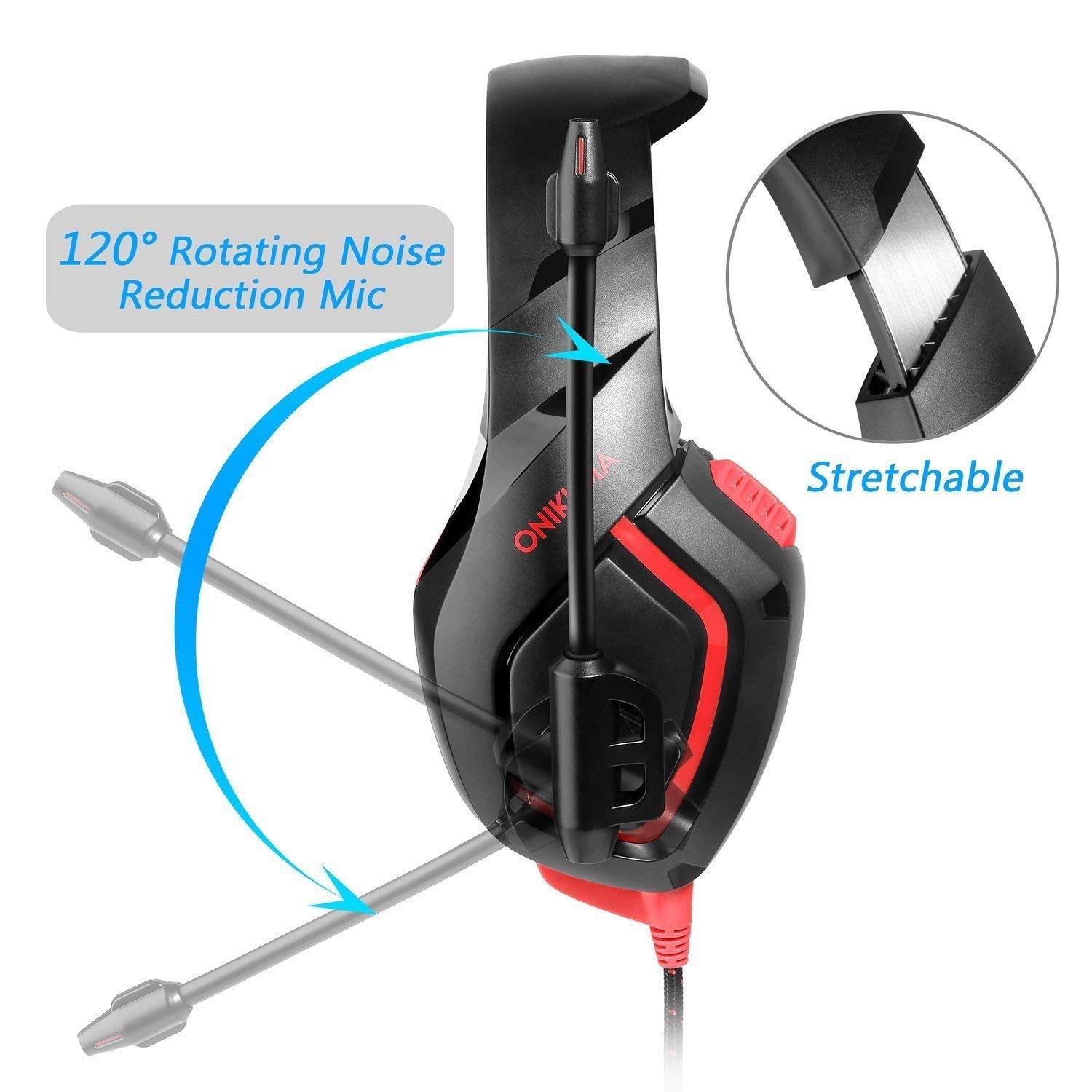 Gaming Headset with Stereo Sound Noise Cancelling Mic Over Ear Headphones for New Xbox One PC Mac OS PS4 Table Phone (K1B-Red)