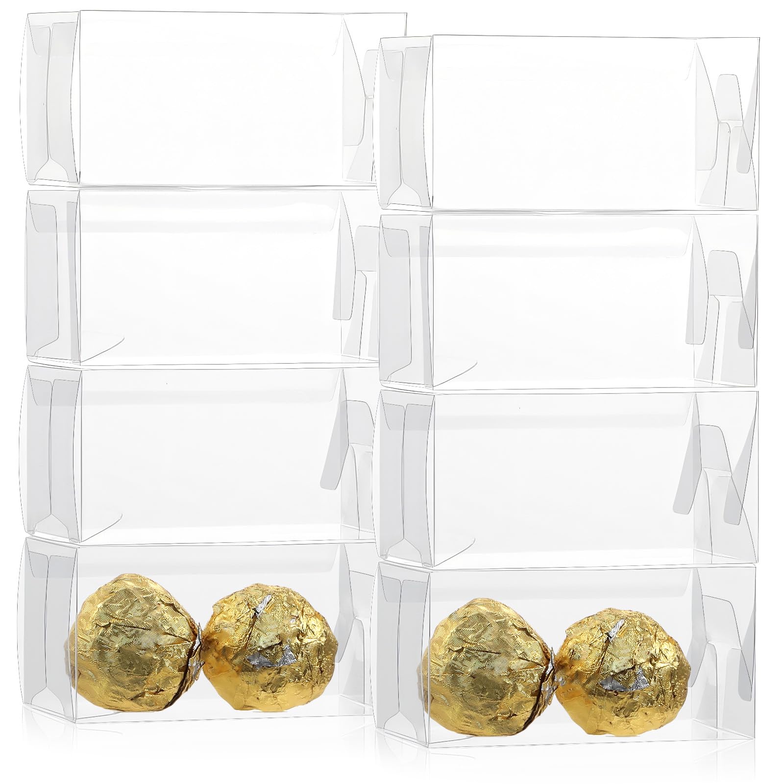 Photo 1 of 150 Pack 3.1x1.5x1.5 Inch Clear Chocolate Gift Box, Small Plastic Candy Box for 2 Truffles, Reusable Wedding Favor Containers for Baby Shower Birthday Celebration Party Bakery Pastry Treat Macaron