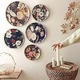 RITUALISTIC Oriental Blooms Iron Wall Art Plates – Set of 5 Decorative Plates | Floral & Nature-Inspired Metal Wall Decor | Elegant Wall Hanging for Living Room, Bedroom & Home Decor Accent
