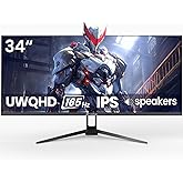 CRUA 34'' Gaming Monitor 165Hz/144Hz, 21:9 UWQHD 3440x1440 IPS Panel UltraWide Computer Monitors with Built-in Speakers, Supp