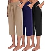 JULGIRL 3 Pack Capri Pants for Women Loose Lounge Cropped Sweatpants Joggers Yoga Casual Workout Pants with Pockets