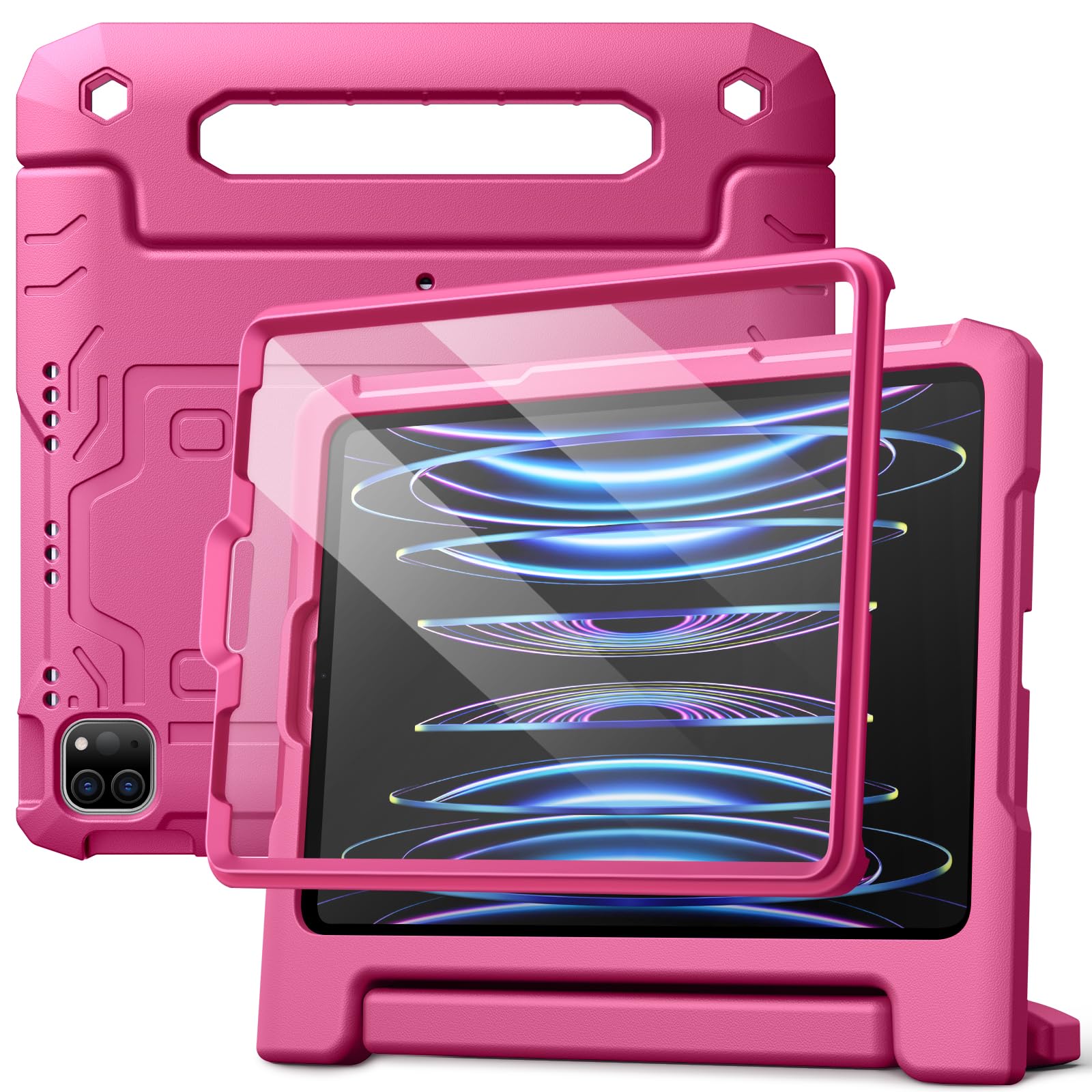 JETech Kids Case for iPad Pro 11 Inch (2022/2021/2020/2018 Model), iPad Air 5/4 (10.9-Inch) with Built-in Screen Protector, Shockproof Full-Body Handle Stand Tablet Protective Cover (Plum)