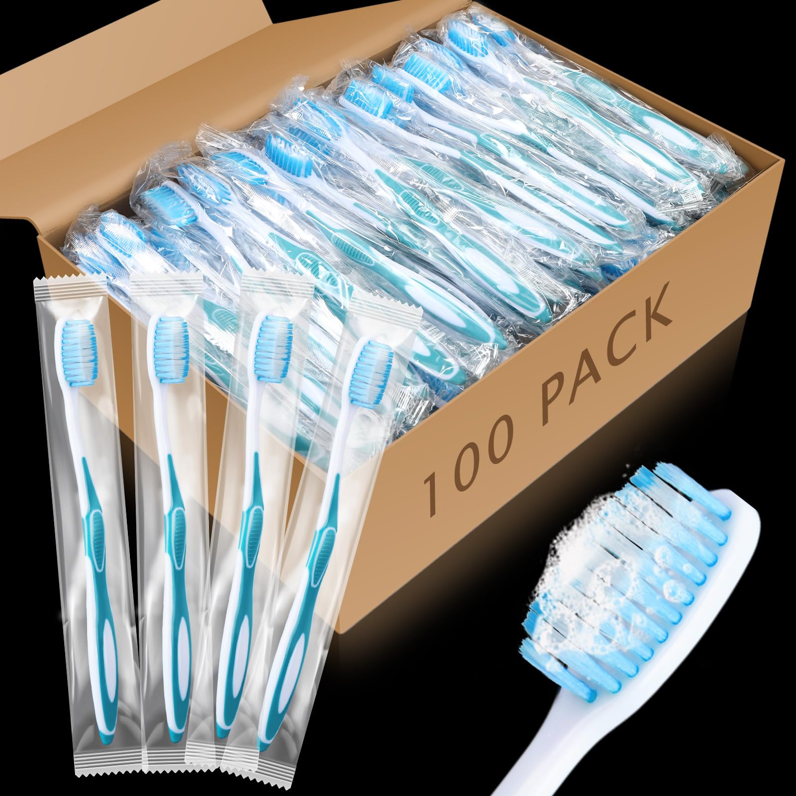 Photo 1 of RimCereal 100 Pcs Prepasted Disposable Toothbrushes Individually Wrapped Pre Pasted Soft Bristle Tooth Brush Travel Toothbrush for Camping Guestroom Car Office School Hotel Homeless Gifts (Blue)