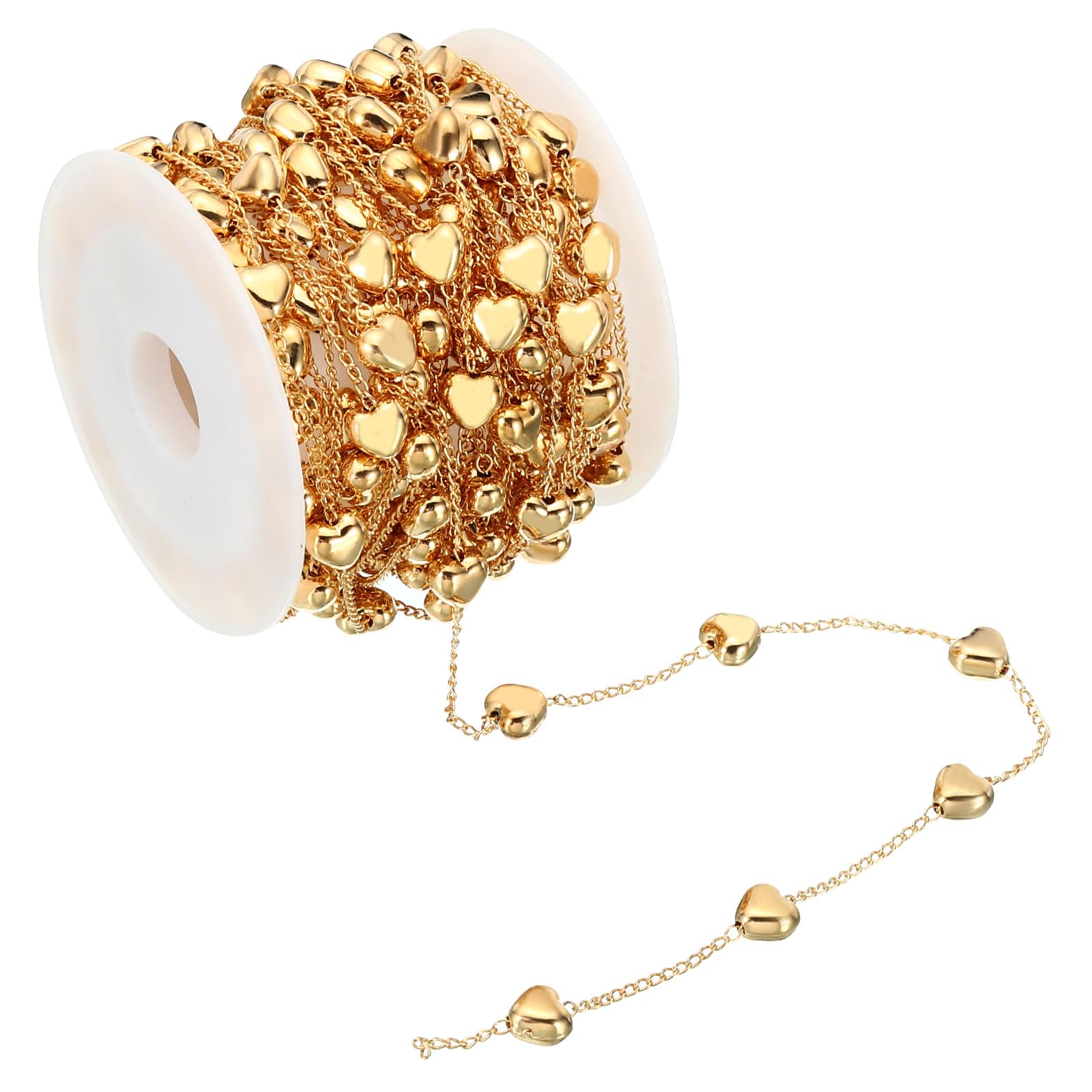 PATIKIL 16.4 Feet Heart Beading Chain with Spool, Beaded Chain Link for Jewelry Making DIY Necklace Bracelet Accessories, Golden