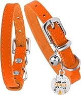 BRONZEDOG Leather Cat Collar with Removable QR-ID Tag Kitten Collar Bells view 6