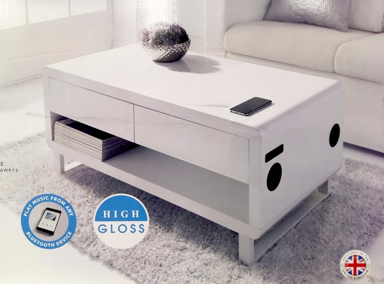 Scotvision Skye Modern Bluetooth Rechargeable High Gloss Coffee Side Table Play Music Amazon Co Uk Kitchen Home