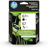 HP 67XL Original High-Yield Black/Tricolor Ink Cartridges (3YP30AN), Pack of 2 Cartridges