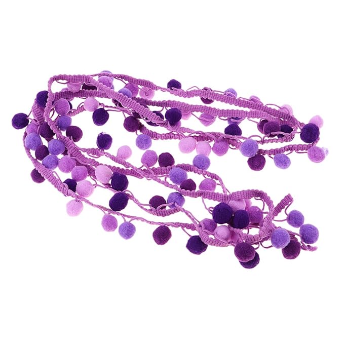 MagiDeal 3 Yard Einfarbig Pomponborte Bommelborte Pomponband Pompoms Band Dekoband zum Nähen Basteln Kleidung Deko - Lila
