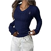 SHENHE Women's Bear Knit Sweater Long Sleeve V Neck Fitted Pullover Top Business Casual Work Fall Outfits