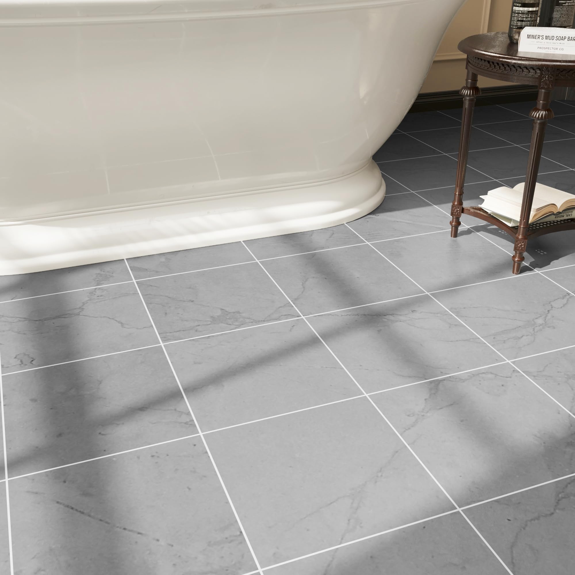 Photo 1 of 20-Pack Peel and Stick Floor Tiles Vinyl Floor 12 x 12 inch Self Adhesive Waterproof Flooring Planks DIY for Bathroom, Kitchen, Living Room, RV, Cover 20 Sq. Ft, Light Grey Marble