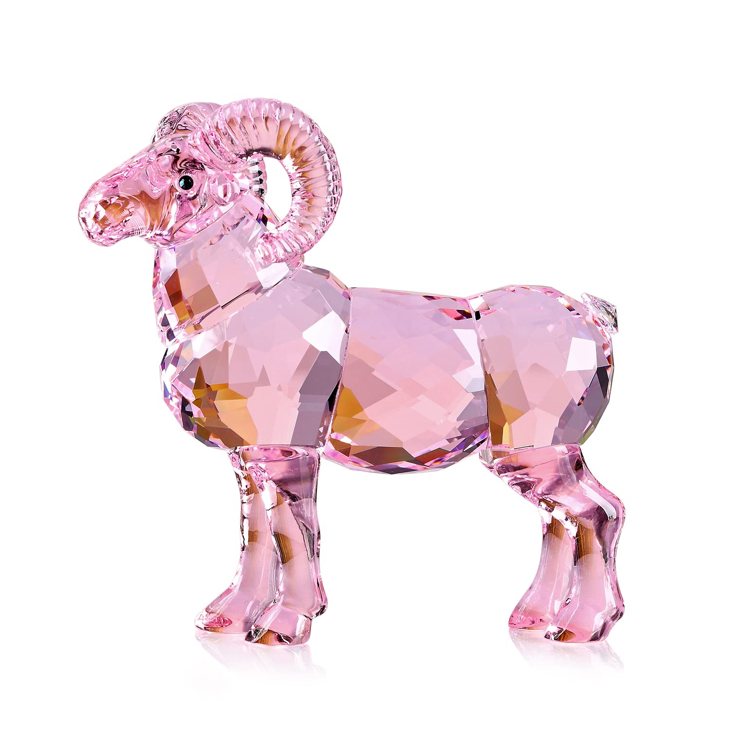 Realistic Animal Crystal Goat Art Figurine Collection Table top Ornament Statue Home Decor (Pink)