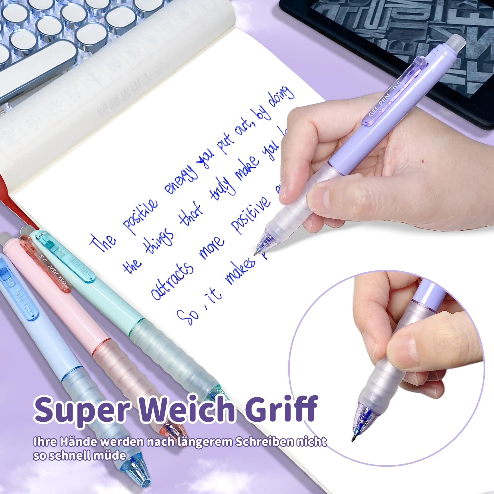 Xiaocanglan Radierbarer Kugelschreiber, 4 Stück Blau Tintenroller Radierbar Radierbare Stifte Kugelschreiber Radierbar, 0.5MM Radierbarer Tintenroller Studenten Geschenk Schule Bürobedarf Schulsachen 3