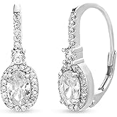 Mia Sarine Rhodium Plated 925 Sterling Silver Oval Cut Cubic Zirconia Dangling Earrings for Women