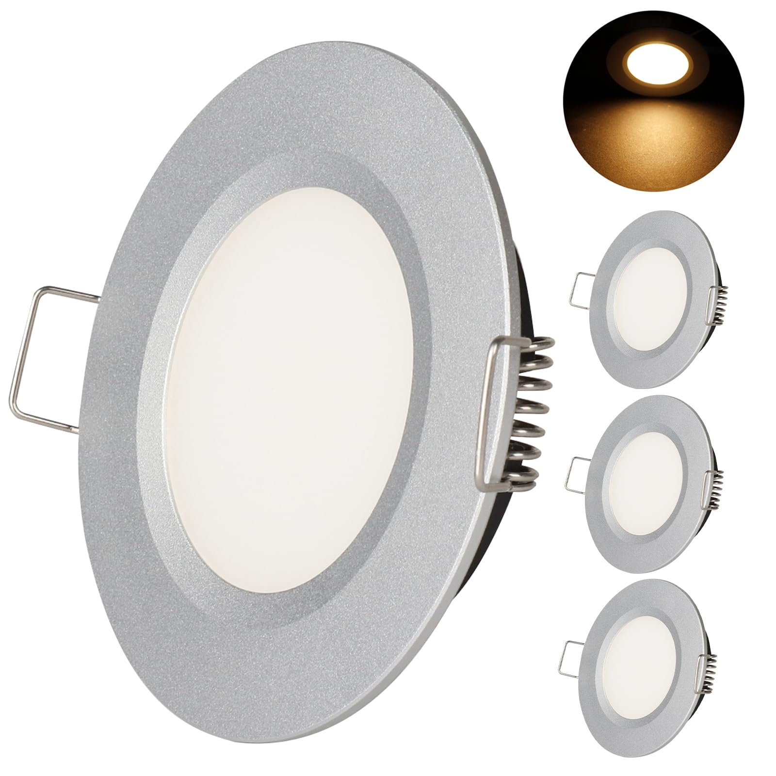 Photo 1 of GZV RV Puck Light, RV Interior Light, 4 Pack 12 Volt LED RV Boat Recessed Mount Ceiling Light for Under Cabinet Camper Vans Caravan Cabin Truck, Warm White with Silver Finish