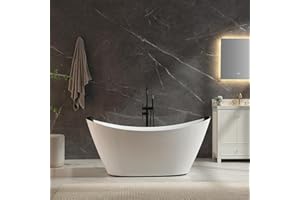 Empava Update Acrylic Whirlpool Bathtub, 67-Inch Freestanding Boat Shaped Jetted Bathtub with Healing Chromotherapy, 18 Hydromassage Jet, Double-Ended Massage Bathtub with Two Black Pillows