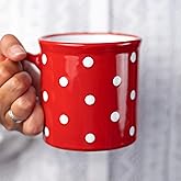 City to Cottage Handmade Red and White Polka Dot Ceramic Extra Large 17.5oz/500ml | Hot Chocolate, Coffee, Tea Mug, Cup with Handle Unique Designer Pottery Gift for Tea Lovers