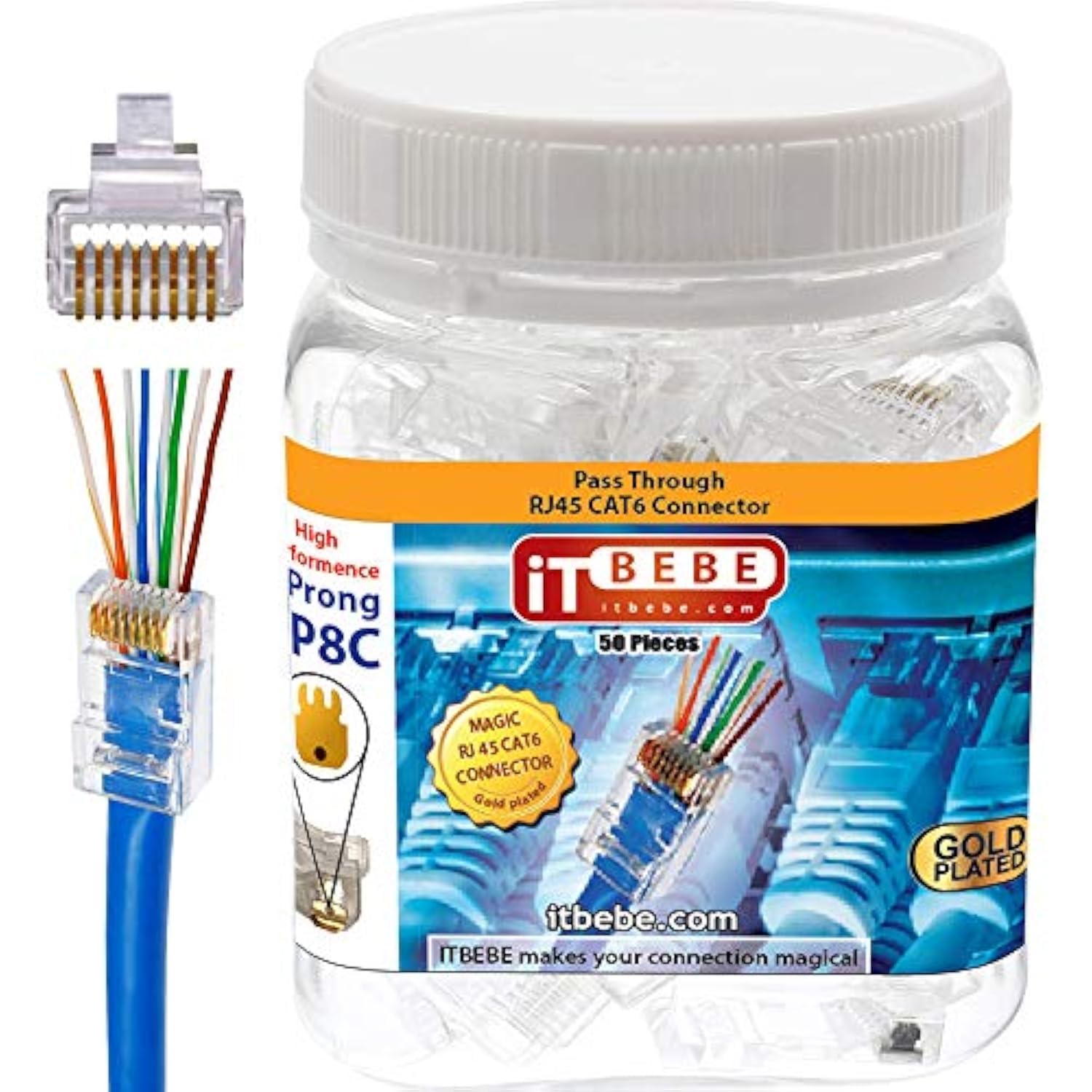 Gold Plated EZ RJ45 Cat6 Connector by itbebe Connector (50 Pieces)