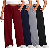 Evervibe 4 Pack Women's Plus Size Pants Lounge Wide Leg Yoga Pants High Waist Drawstring Sweatpants with Pockets