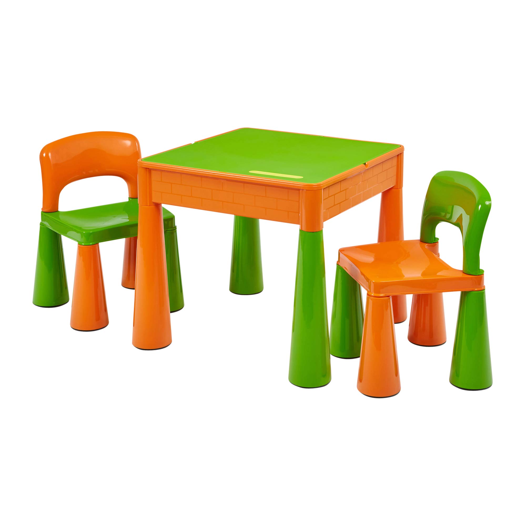 5 in 1 Activity Table & Chairs with Writing Top/Sand/Water/Storage, Green/Orange