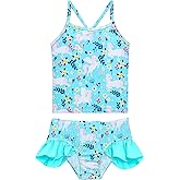 WhizBuzz Girls Tankini Swimsuit Two Piece Bathing Suits Set Spaghetti Straps with Ruffled Hem Summer UPF 50+ Bikini Swimwear