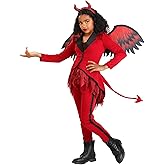Girls Dazzling Devil Costume with Jacket, Pants, Top, Wings, & Headband | Outfit for Halloween Play Pretend Dress Up