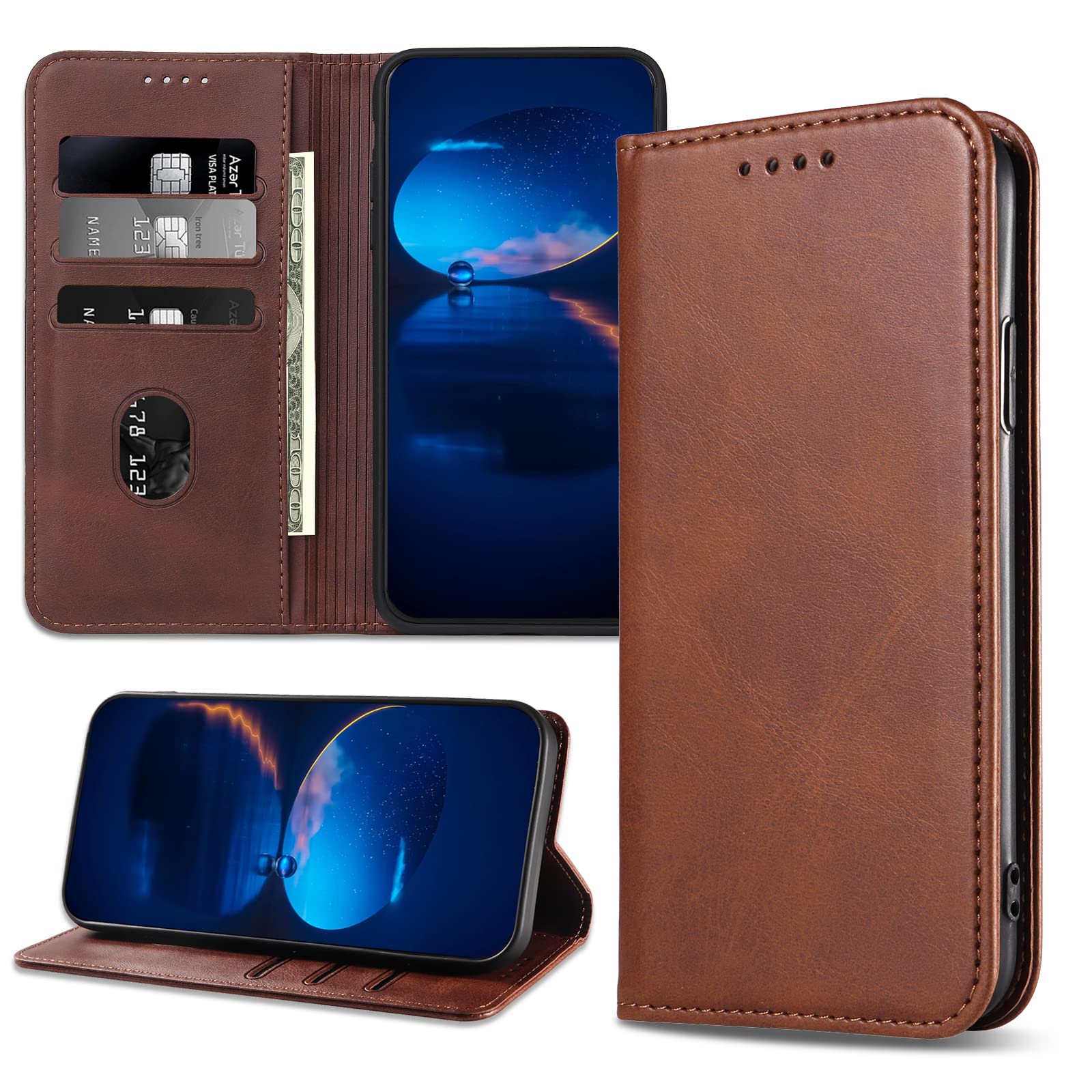 DENDICO Case for Huawei Y7 2019 / Y7 Prime 2019, Classic PU Leather Magnetic Wallet Case, Flip Folio Protective Phone Cover Compatible with Huawei Y7 2019 / Y7 Prime 2019, Brown