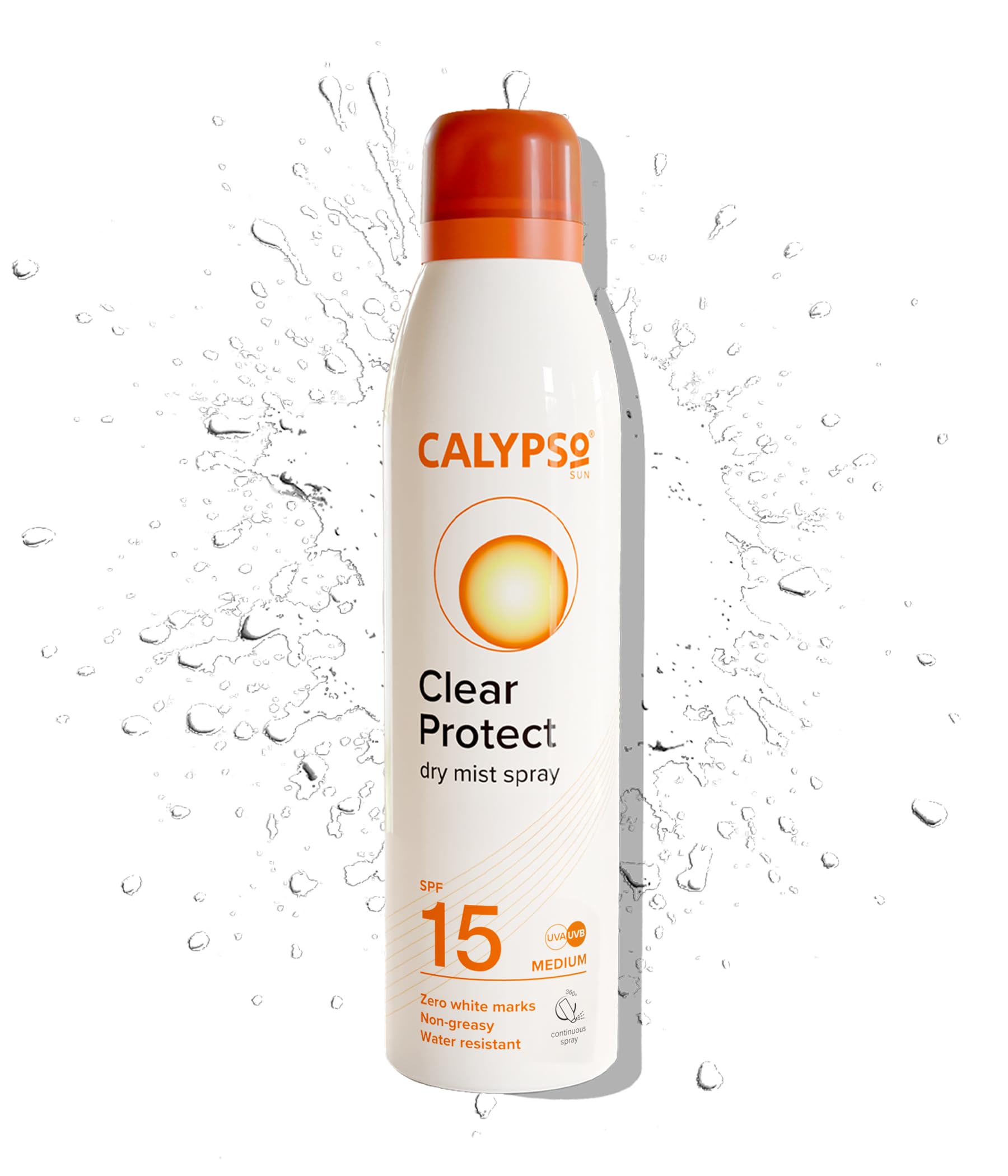 Calypso Clear Protect Dry Mist Spray SPF15 | Water Resistant sun spray | Non-greasy sun protection | Continuous Spray | 175ml