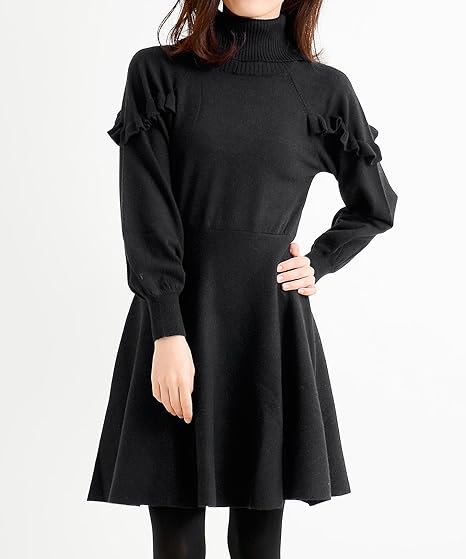 Amazon Co Jp マジェスティックレゴン Majestic Legon T袖フリルニットワンピース M ブラック 服 ファッション小物