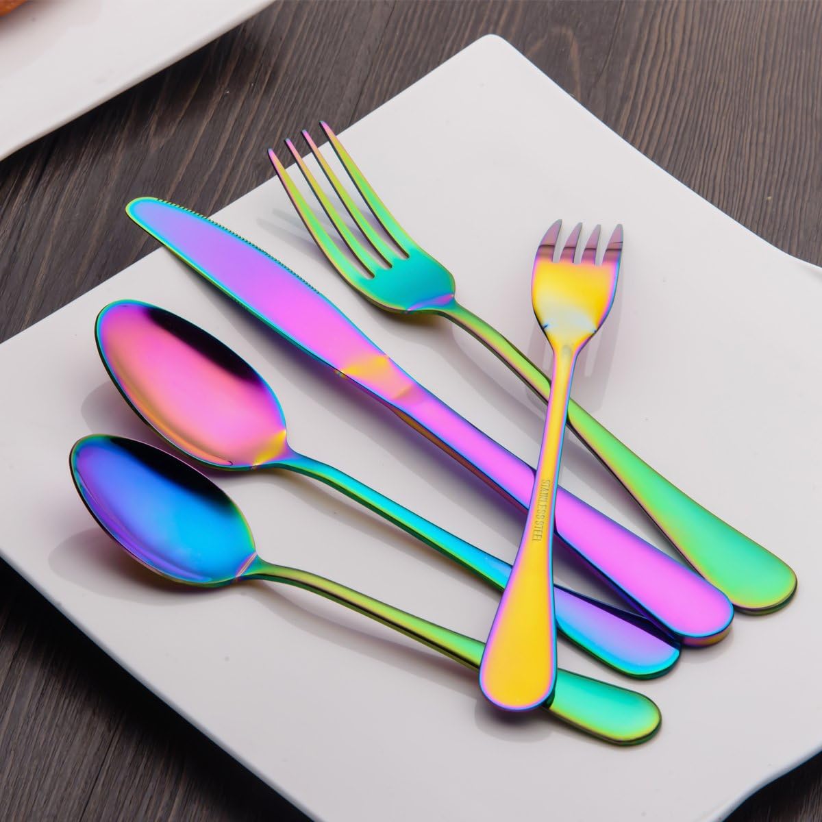 Berglander Flatware Set 20 Piece, Stainless Steel With Titanium Colorful Plated, Multicolor Flatware Set, Silverware, Rainbow Color Cutlery Set Service For 4: Kitchen & Dining