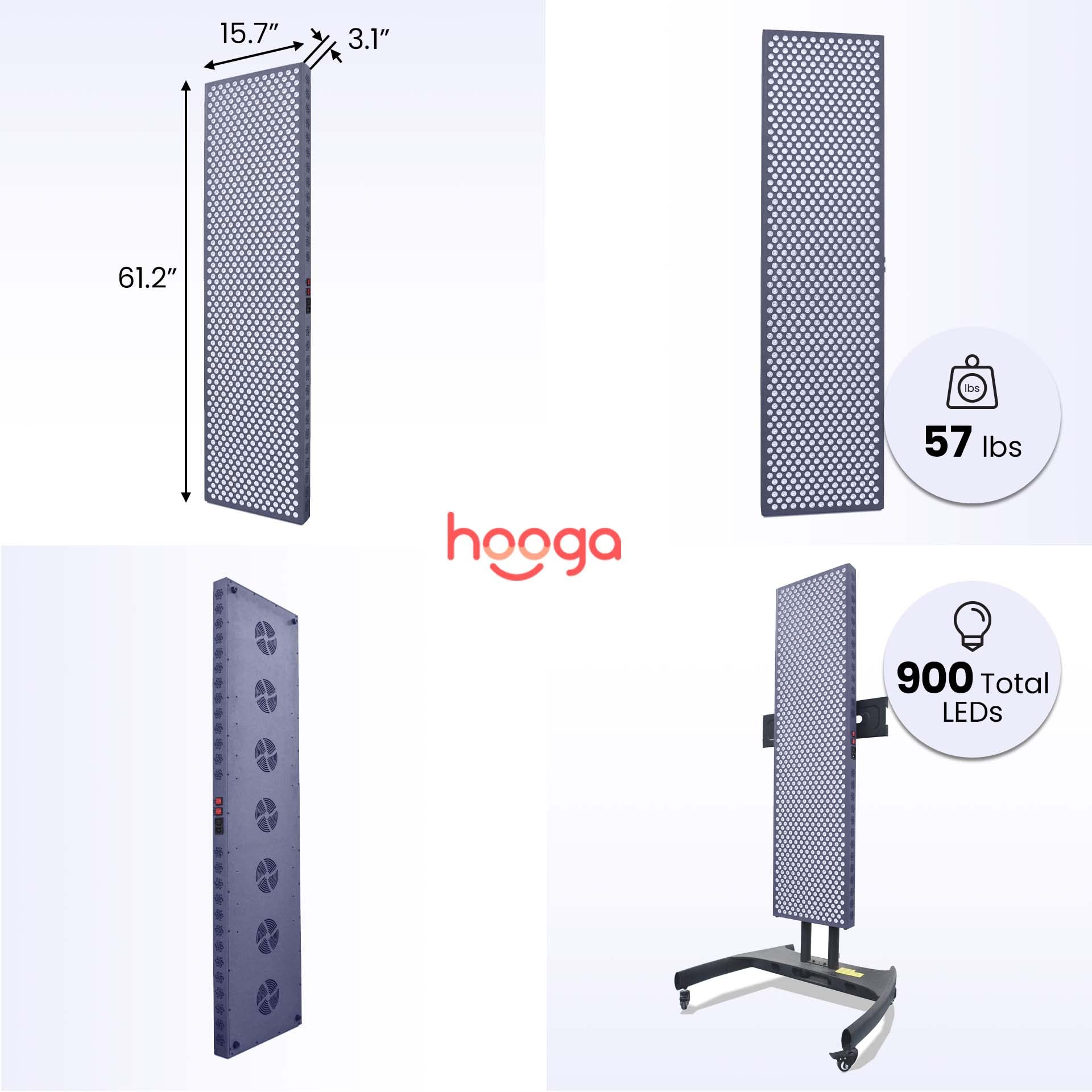Hooga Red Light Therapy Device, Full Body Panel, 900 LEDs, Quad Chip Flicker Free LEDs, Clinical Grade Panel for Energy, Pain, Skin, Recovery, Performance. ULTRA4500. 630 600 810 850nm Wavelengths