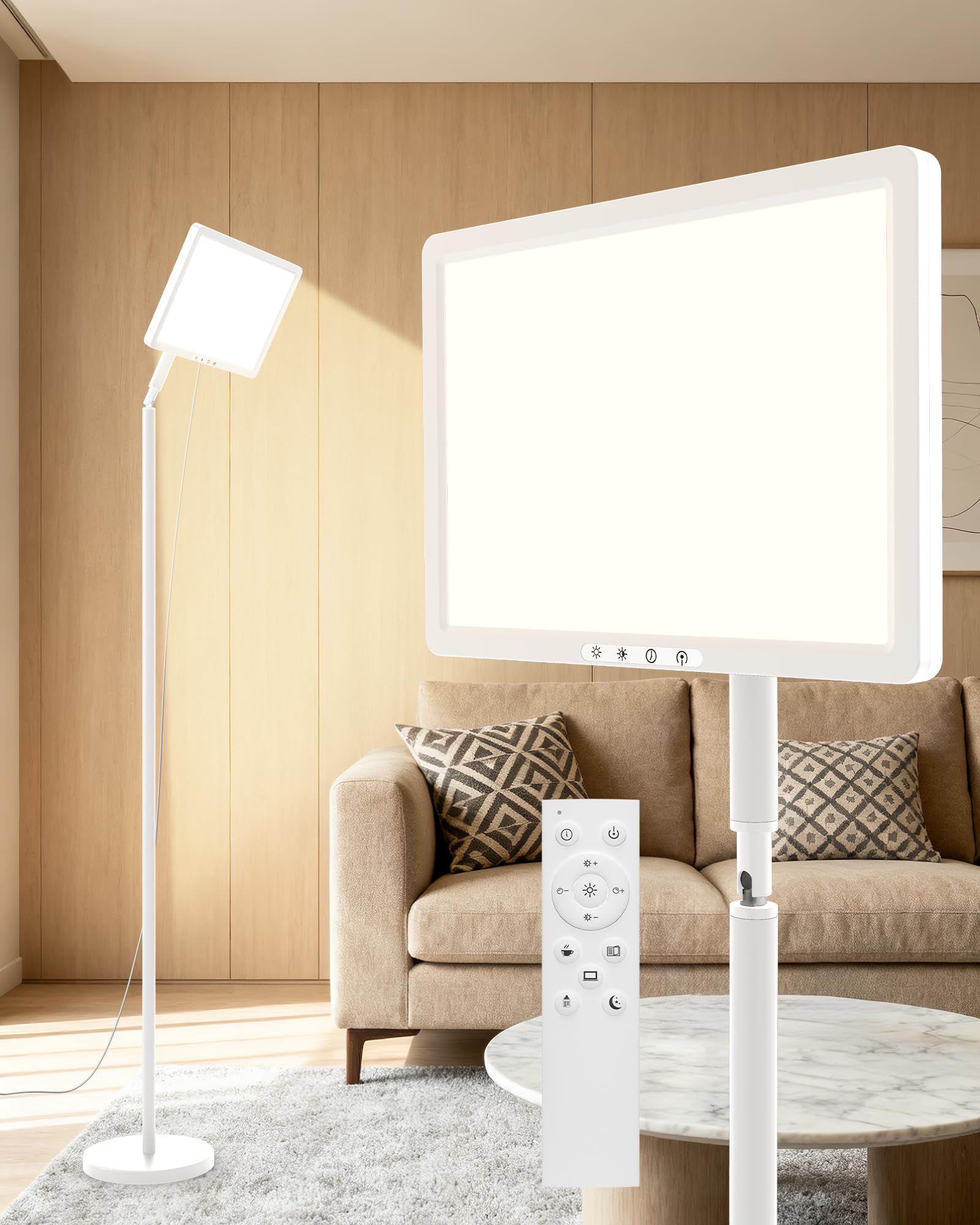 Photo 1 of TroupePal Light Therapy Lamp 12000 Lux UV-Free Full Spectum Floor Therapy Lamps, 4 in 1 LED Sun Lamp, 10 Brightess Levels, 5 Color Modes, Remote&Touch Control, Adjustable Timer/Height/Angle, White