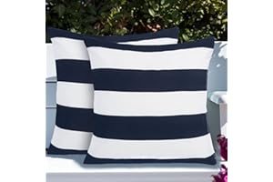 IN4 Care Throw Pillow Covers Set of 2, Outdoor Indoor Waterproof Decorative Patio Throw Pillowcase Shell 18x18 Inch, Square Cushion Case for Couch Sofa Garden Farmhouse Decoration-Navy White Stripe
