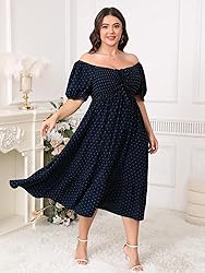 SCOMCHIC Women Plus Size Summer Dress Puff Short