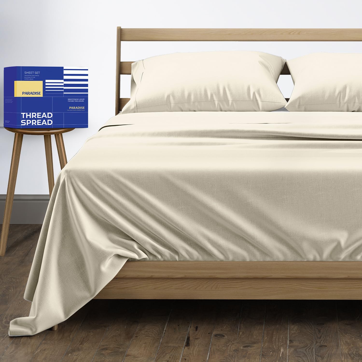 Photo 1 of THREAD SPREAD 100% Egyptian Cotton King Size Sheets Set - High Thread Count Bed Sheets King Size Deep Pocket 16" (4 PC, Ivory), Soft, Cooling, Extra Long Staple Sateen Luxury Hotel Sheet Set