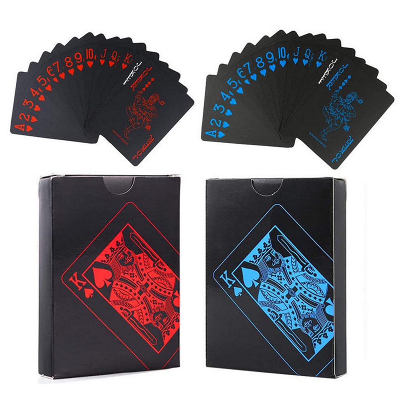 WANGCL 2 Set Waterproof Poker Cards, PVC Black and Blue Playing Card, Plastic Cool Color Magic Tricks Deck Tool for Family Party Game