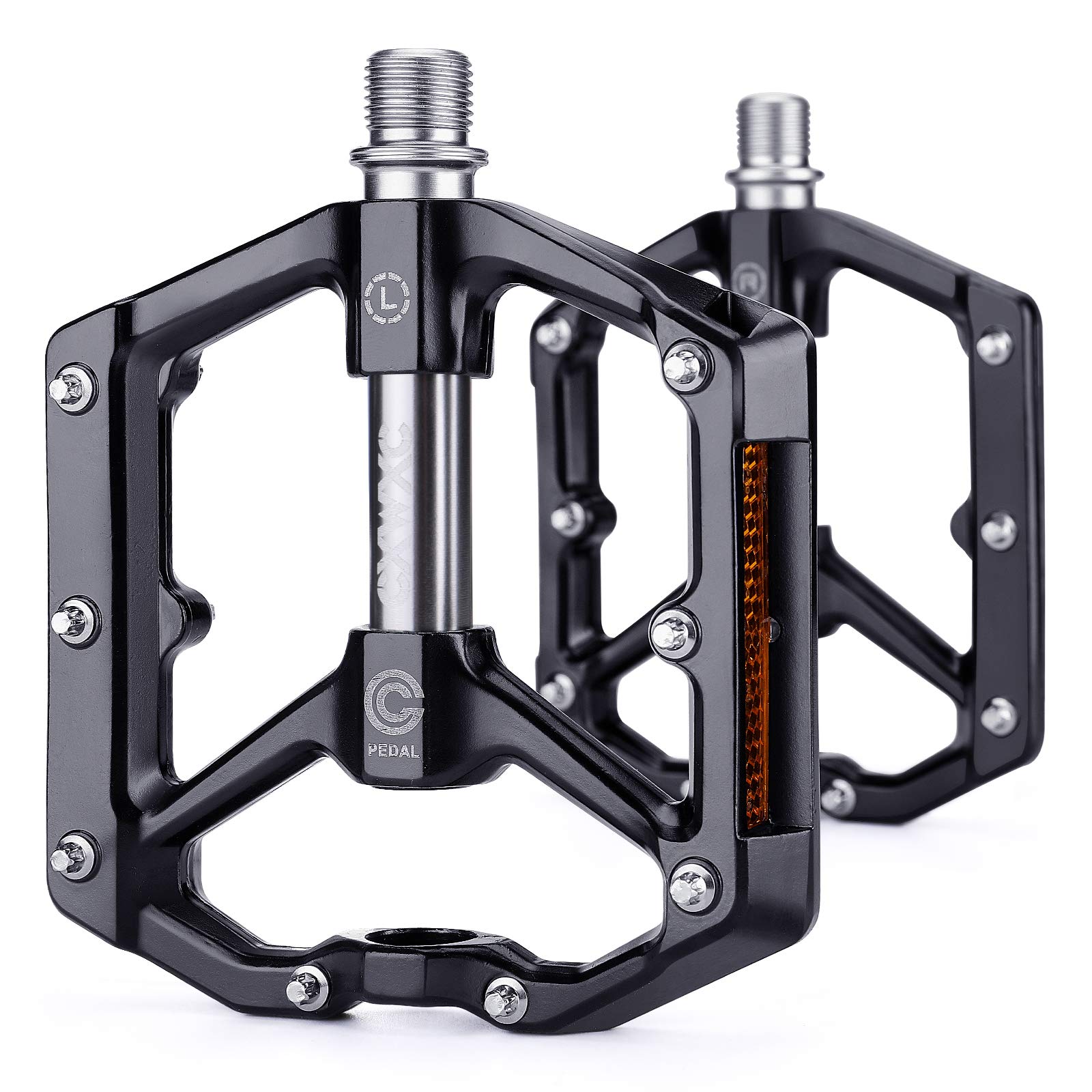 CXWXC Road/MTB Bike Pedals - Aluminum Alloy Bicycle Pedals - Mountain Bike Pedal with Removable Anti-Skid Nails (Black-Titanium)
