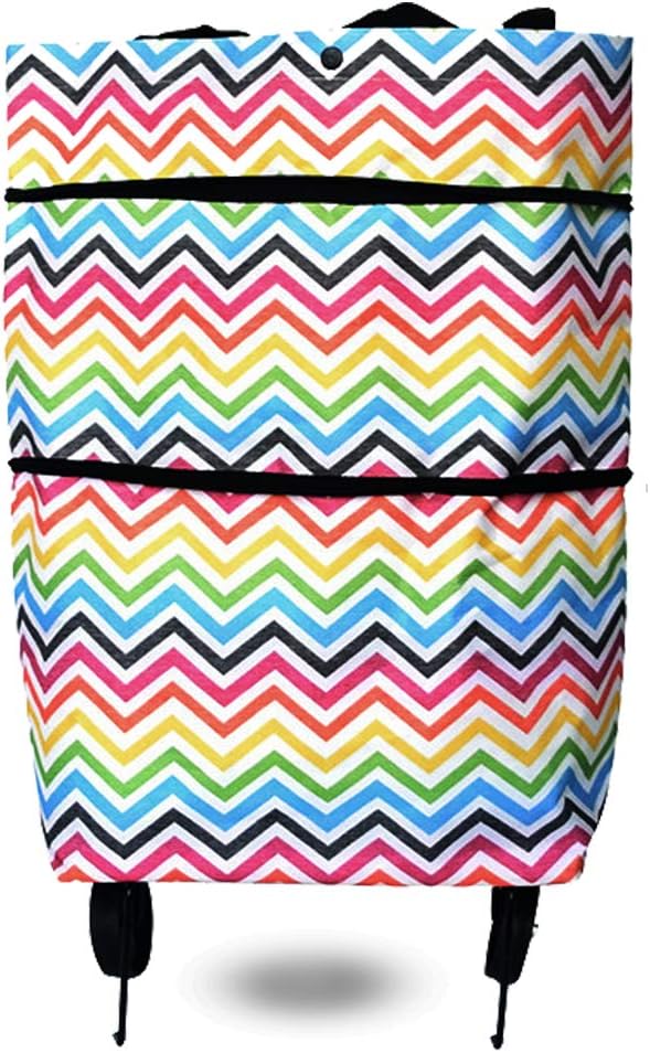 Runaup Collapsible Shopping Bags Reusable,Lightweight Shopping Trolley Bags,Grocery, Utility,Foldable Cart,Pull Cart with Wheels (Rainbow)