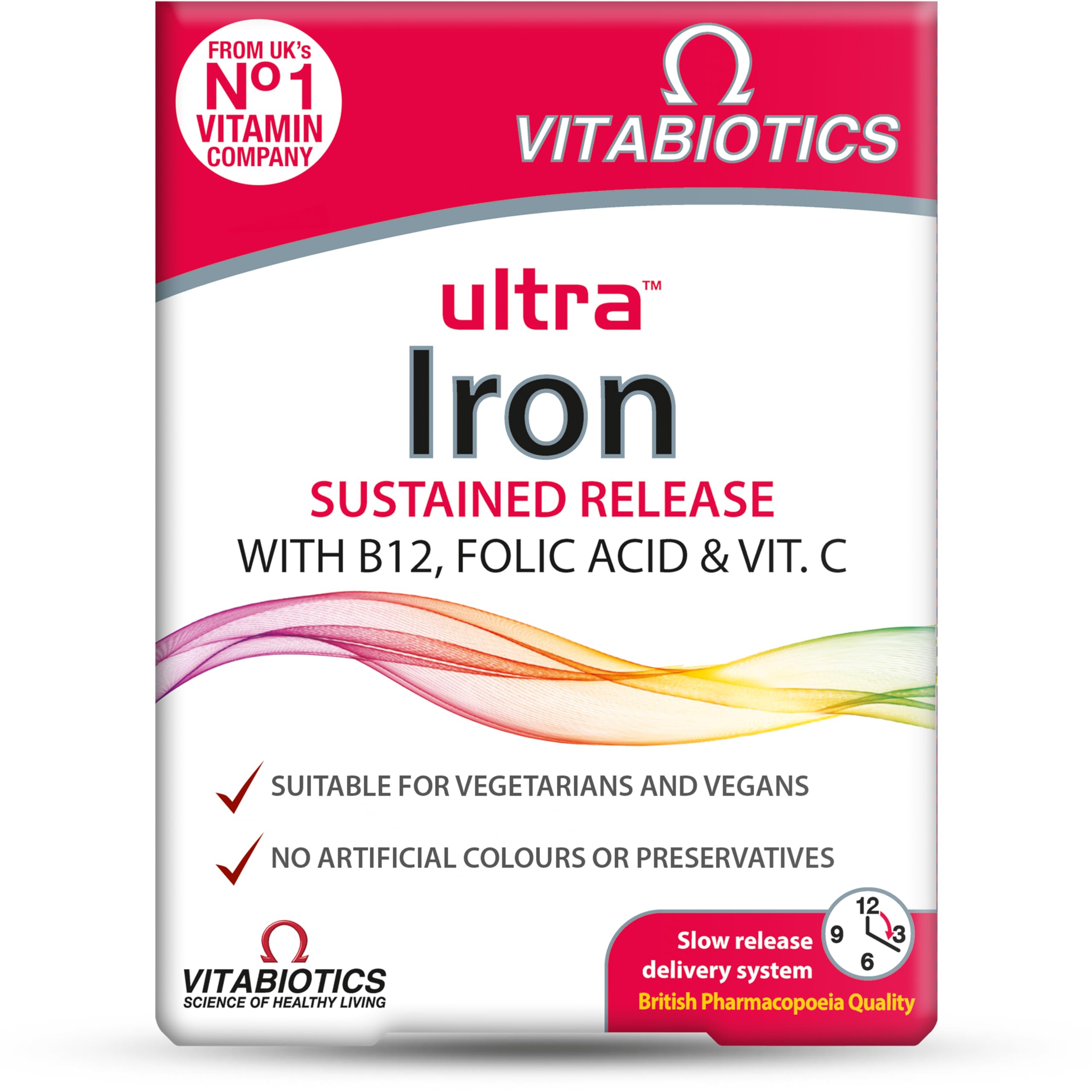 Iron Tablets Supplement, Boosts Energy, Vitality, Power and Immunity and Supports Against Anemia, Tiredness and Fatigue with Added Vitamin C Vitamin B12 and Folic Acid (Vitamin B9), Vitabiotics Ultra