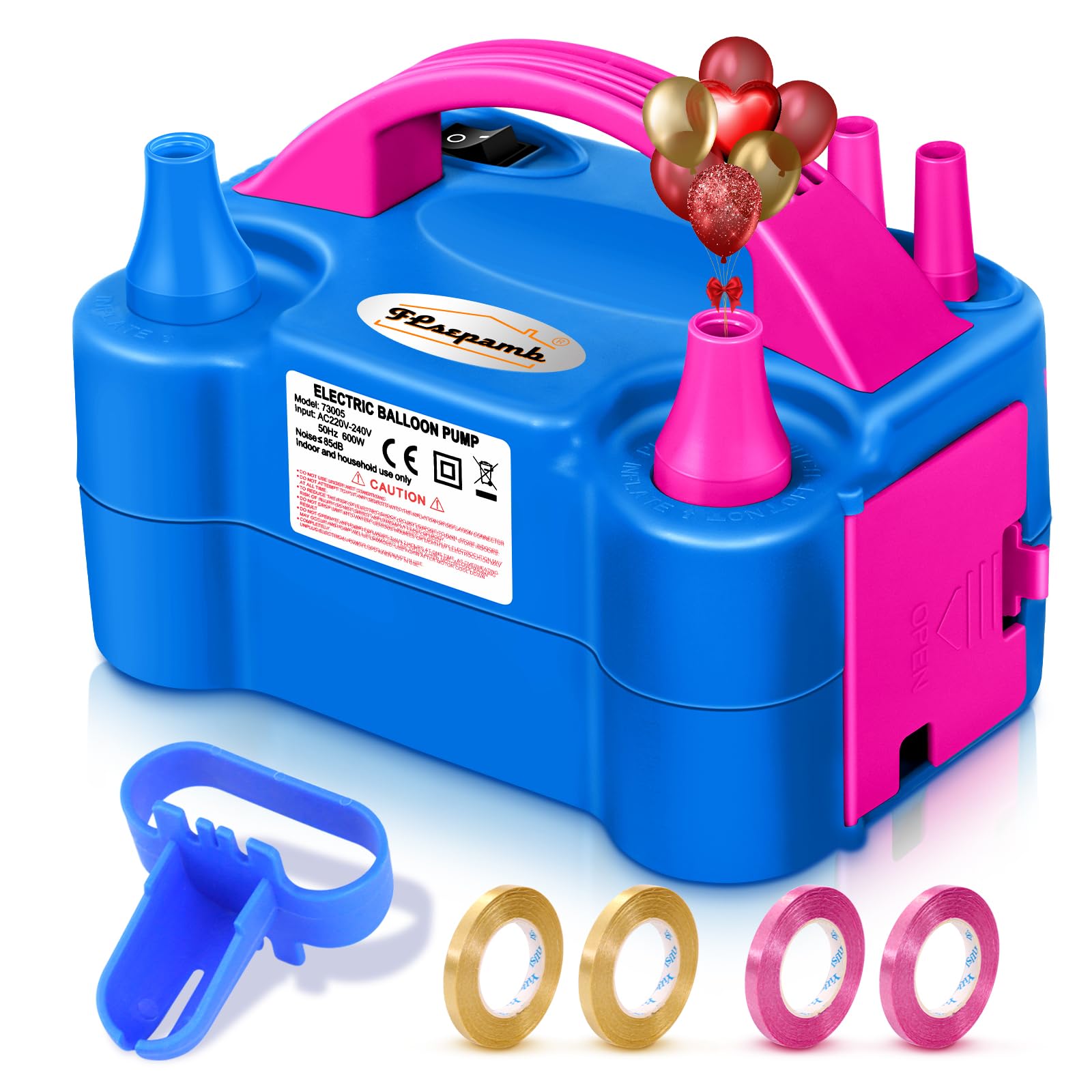 FLSEPAMB Balloon Pump, Electric Balloon Pump, Portable Dual Nozzle 110V 600W Electric Balloon Blower, Balloon Pump for Party Decorations with Tying Tool, Colored Ribbons