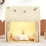 MUHMUH Children's Tent Playhouse with Star Lights Beige Indoor Outdoor Teepee view 4