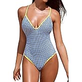 CUPSHE Women's One Piece Swimsuit V Neck Bathing Suit Adjustable Strappy Swimwear Shell Stitch