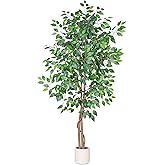 VIVATREES 6FT Artificial Ficus Tree with White Planter, Realistic Faux Silk Indoor Outdoor Plant for Home Office Living Room, Porch, Garden Decor