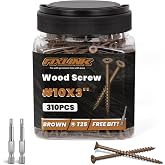 Deck Screws 3 Inch, 310PCS, FIXLINK #10 x 3 Wood Screws, Brown | Rust Resistant, Epoxy Coated, Exterior Wood Screws for Outdoor Fence/Frame, Torx/Star Drive, Coarse Thread, T25 Bit Included