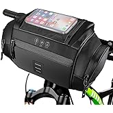 WOTOW Bike Handlebar Bag - 4.8L Reflective Bike Front Bag with Touch-Screen Phone Holder - Waterproof EVA Storage Bag with Sh