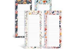 HIBOX 4PCS Magnetic Notepads for Refrigerator, Notepads for Grocery List Shopping List To-Do List Reminders Floral Design 50 Sheets
