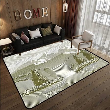 Hallway Rug Waterfall Woodcut Style Mountains Rustic Home Decor 4 7 X6 6 Amazon Co Uk Kitchen Home