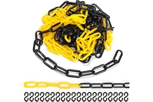 Rustark 21pcs Yellow and Black Plastic Chain Links with Connector Hooks Plastic Chain Barrier Safety Barrier Chain for Crowd 