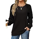 LOMON Long Sleeve Shirts for Women Dressy Casual Crewneck Cable Knit Sleeve Sweaters Lightweight Pullover Tunic Tops