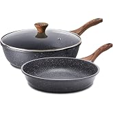 SENSARTE Nonstick Frying Pans, Grey(8 Inch Frying Pan and 3.5QT Saute Pan) | Swiss Granite Coating, Free of PFOA&amp;PFOS, Compatible with All Stoves Including Induction Cooktops, Easy to Clean