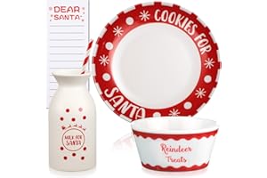 Nitial 4 Pcs Christmas Cookies for Santa Gift Set Santa Cookie Plate Santa Milk Jar Reindeer Treat Bowl Dear Santa Notepad Sticky Note Christmas Dinnerware Set for Xmas Party (Santa)